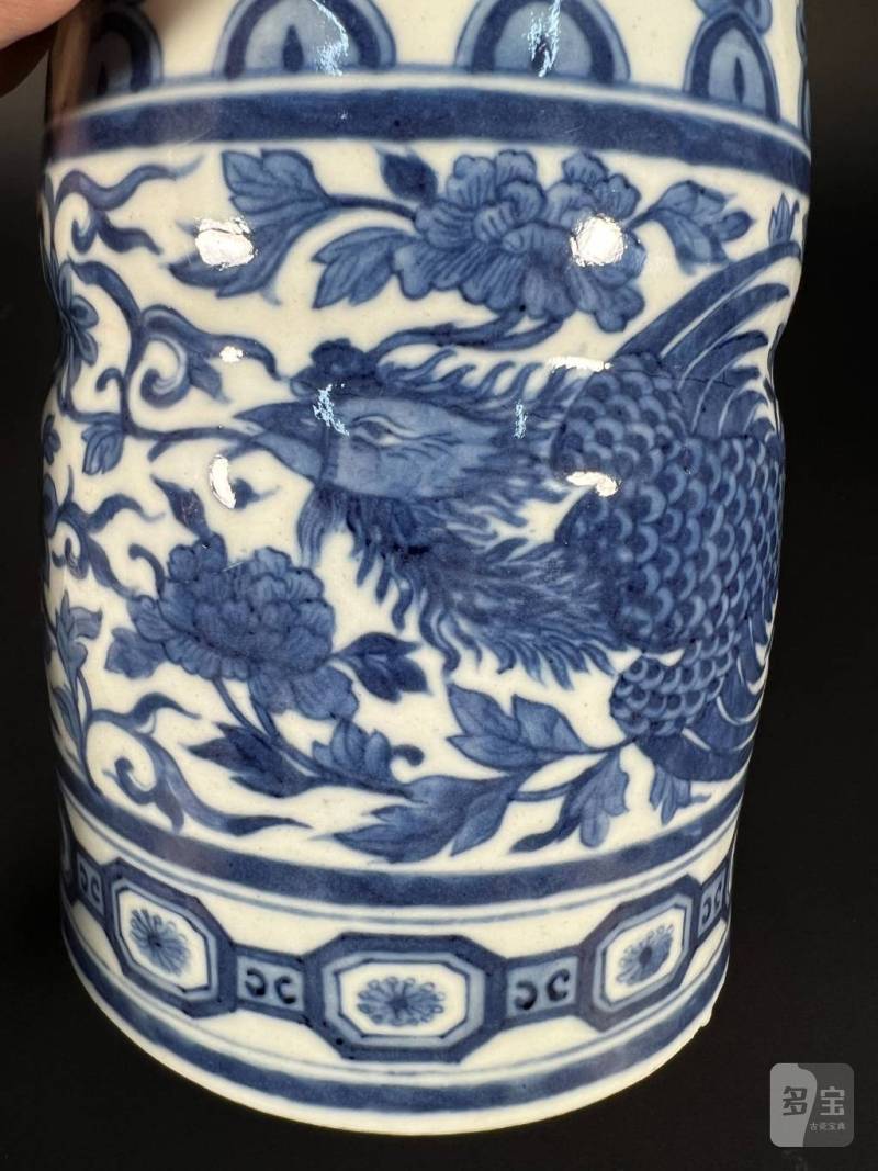 清嘉庆 青花凤穿花纹水指 - 图12